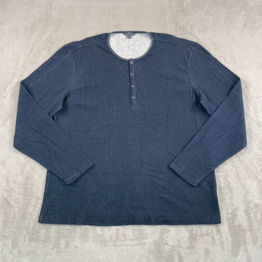 John Varvatos Collection Four Button Henley Shirt in Blue Wash Men 2XL NWOT $249